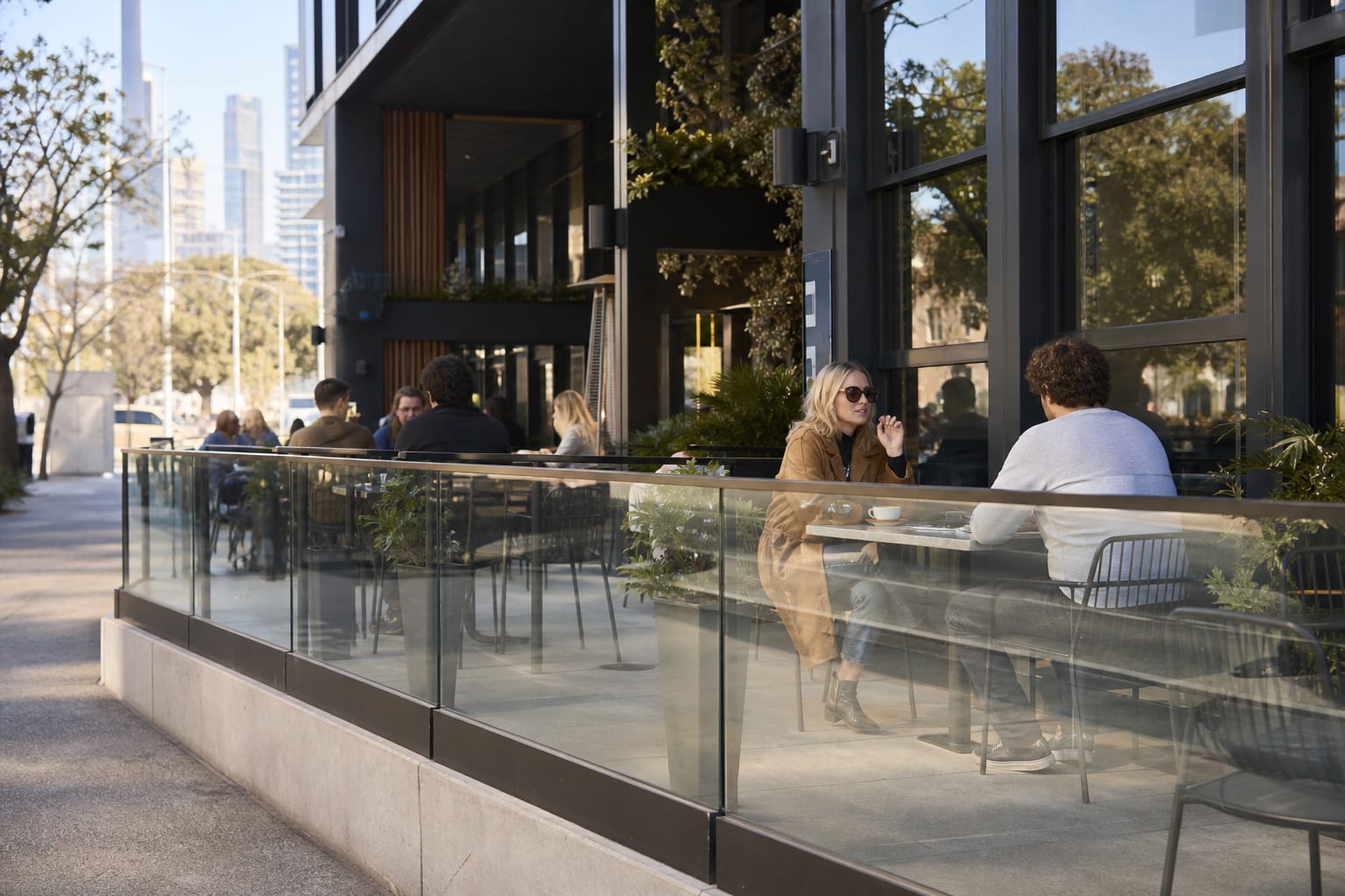 Commercial cafe glass balustrade