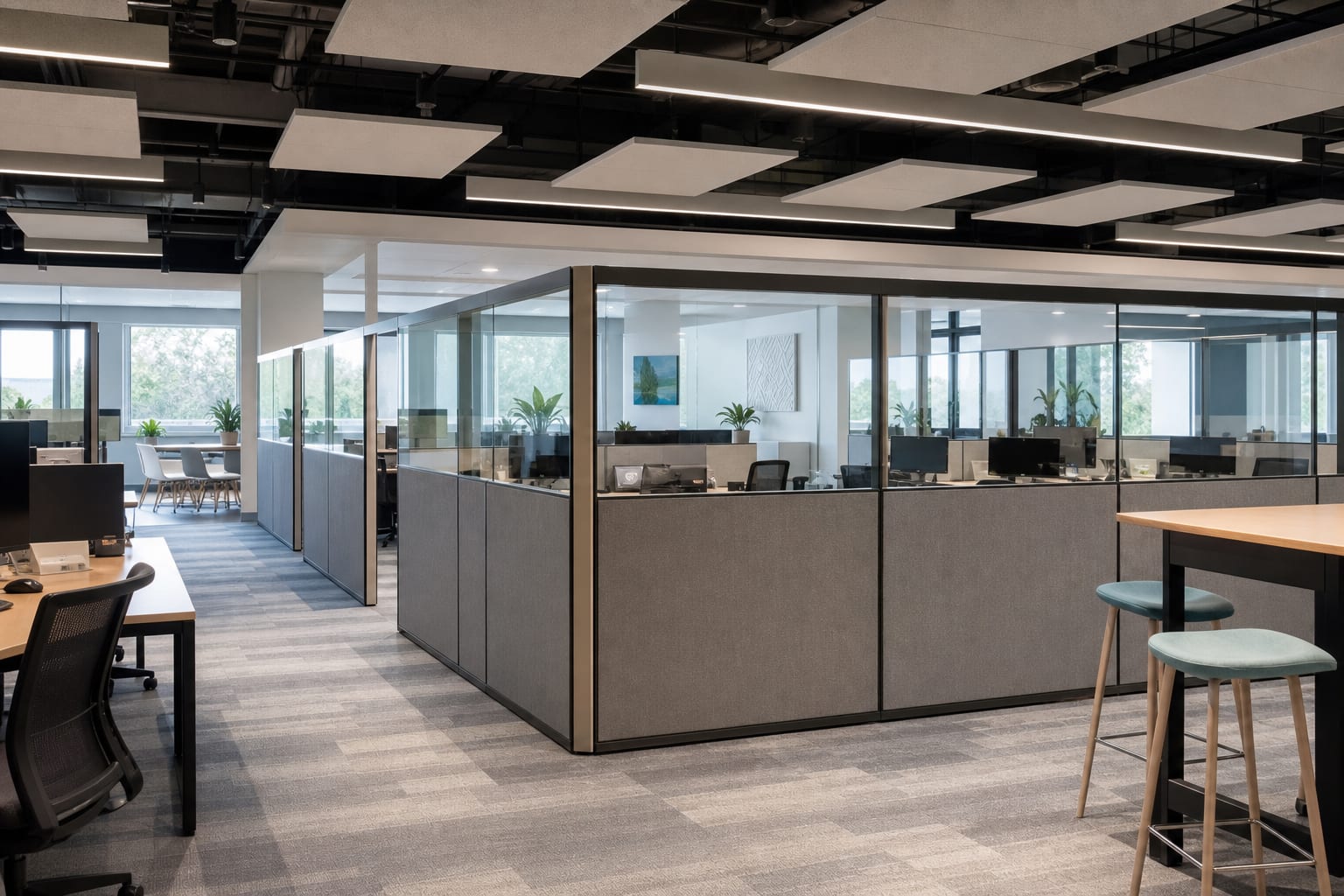 Frosted glass meeting room partitions